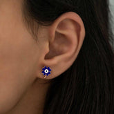Boucles d'oreilles trèfle bleu marine fluorescentes argentées